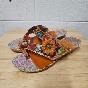 Spring Step L'Artiste Vardi women’s Leather Floral Sandals wedge comfort size 9